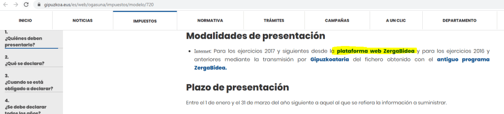 Vaya a "Modalidades de presentación" e ir a la plataforma web 'Zergabidea'
Zergabidea web